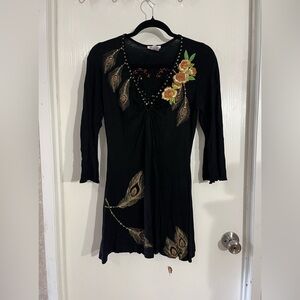 Krista Lee - Black Mini Dress with Floral Accents